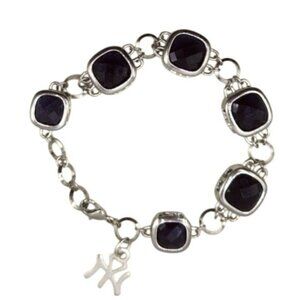 Black Faceted Glass Beads With NY Dangle Charm - New York Yankees Bracelet